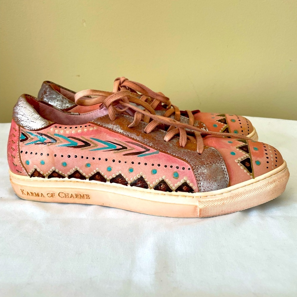 Karma Of Charme Naïf Hand Painted Leather dusty rose Sneakers Sz 40 8.5 or 9